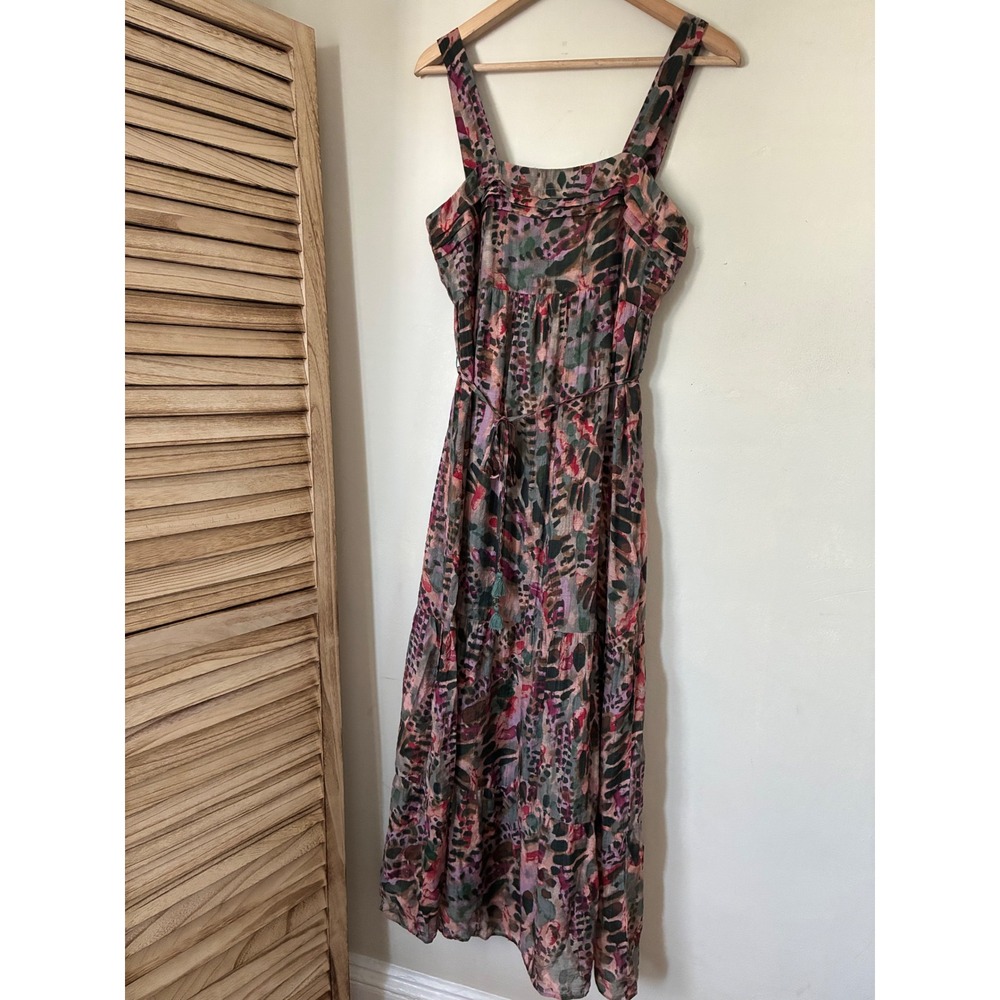 The Good Journey Abstract Animal Print Tiered Maxi Dress Pink Green Small Grunge
